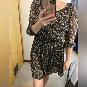 NWT Poupette St Barth Silk Fifi Cerise Crinkle Black Floral Dress